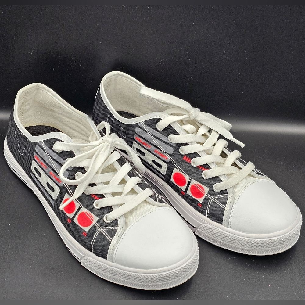 Black And White Canvas NES Controller Gamer Shoes Mens 9.5 (Womens 11.5)